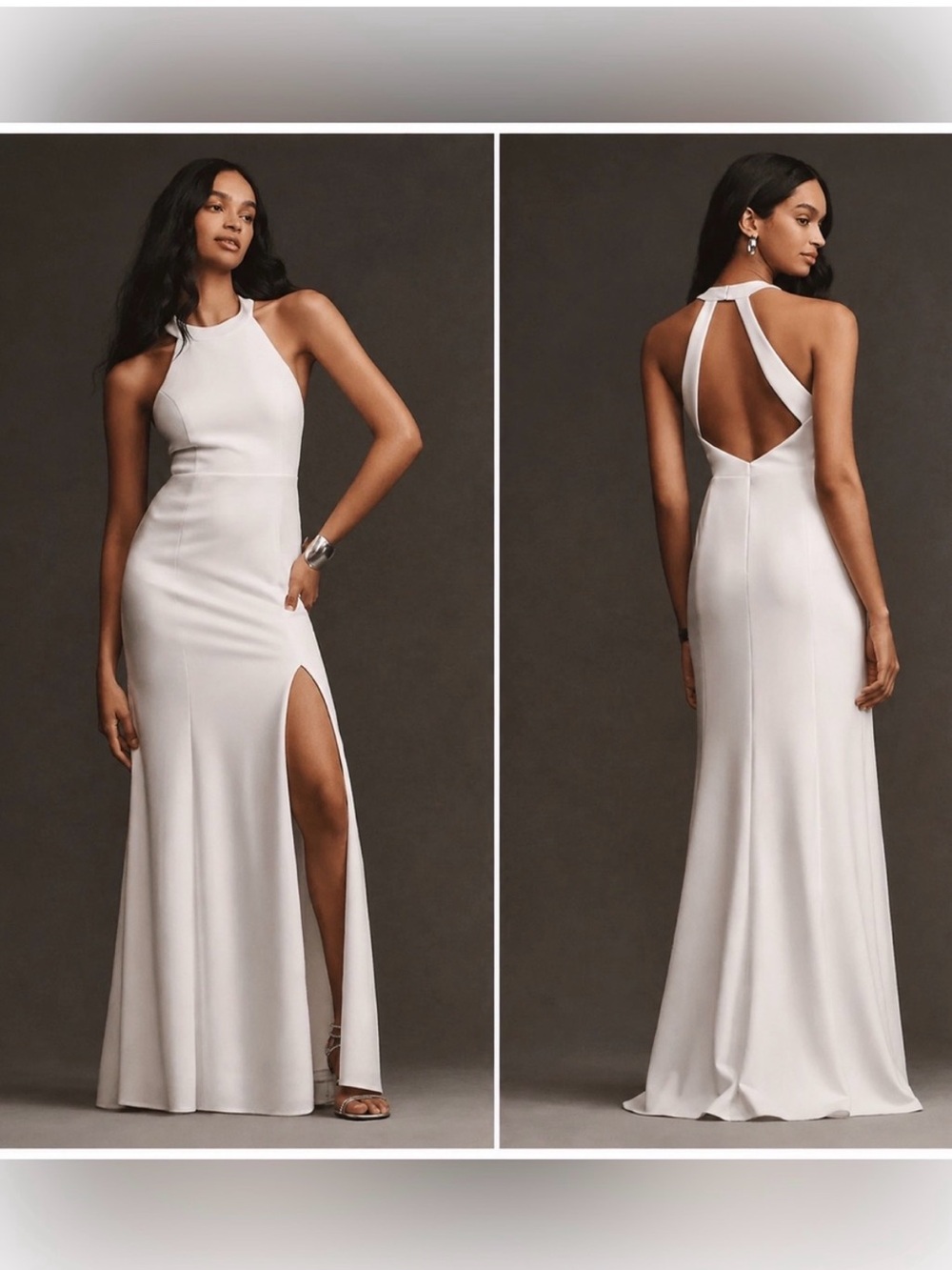 BHLDN Juliana Ivory Crepe Halter Maxi Dress Sz S Bridal Wedding Dress NWT